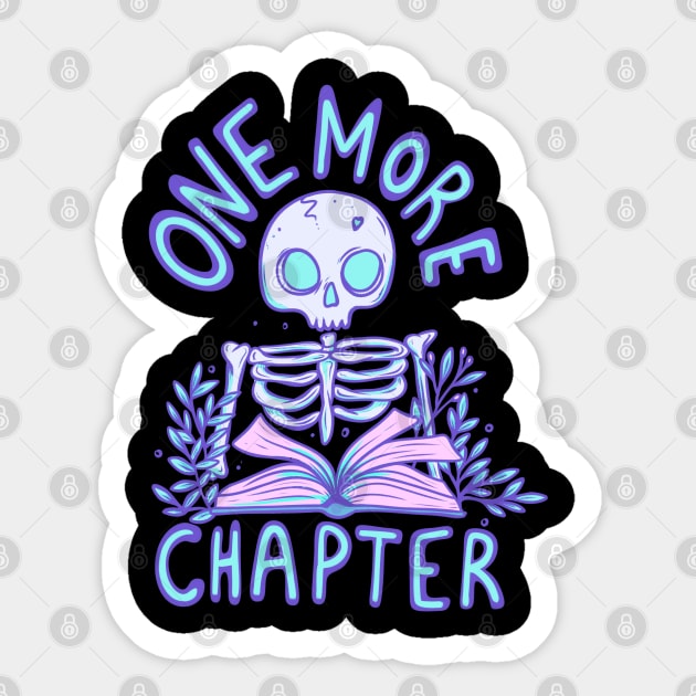 Skeleton Reading a Book - One More Chapter Before Eternal Slumber Sticker by Jess Adams